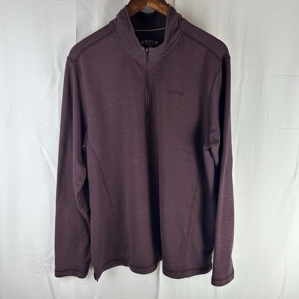 Orvis Long Sleeve 1/4 Quarter Zip‎ Pullover Shirt Embroidered Logo Maroon XL